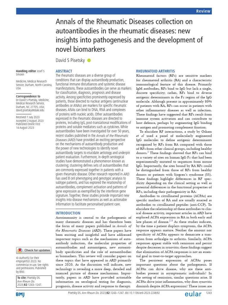 Autoantibodies in Rheumatic Diseases Insights | PDF | Antibody ...