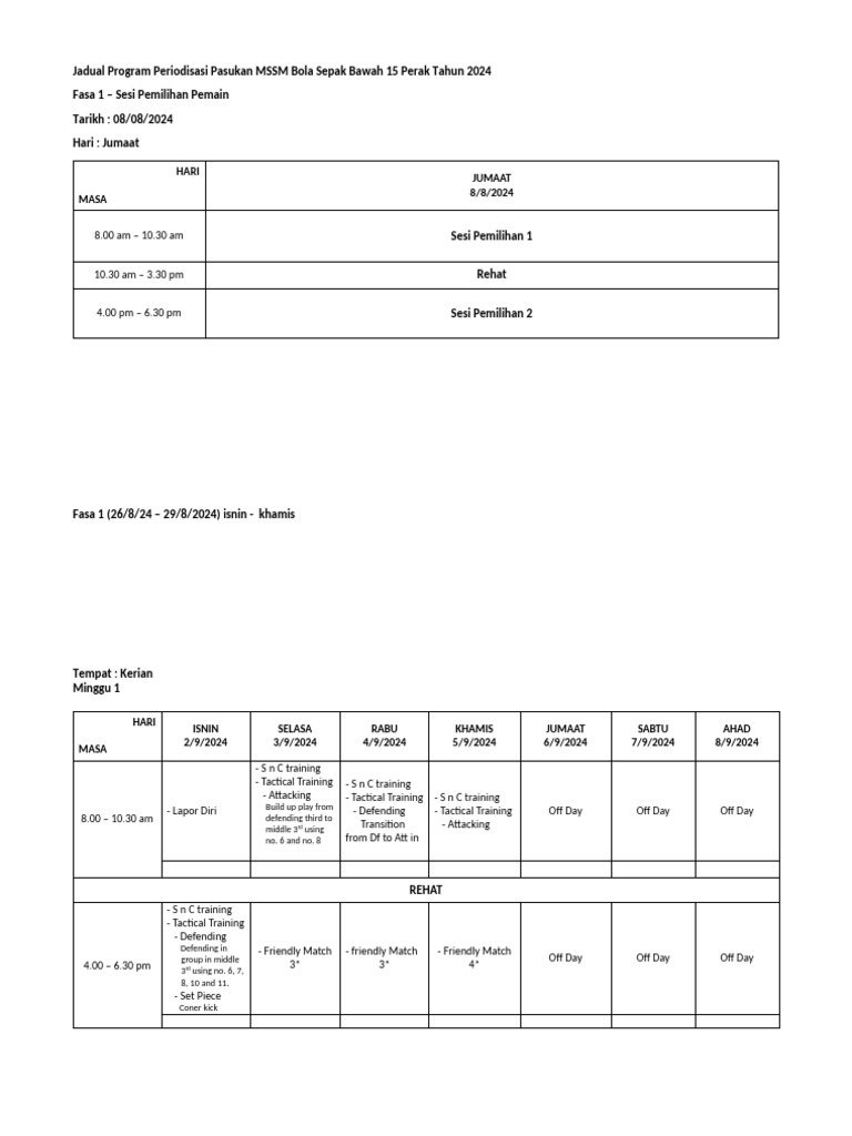 Program MSSM Bola Sepak B15 Perak 2024 | PDF