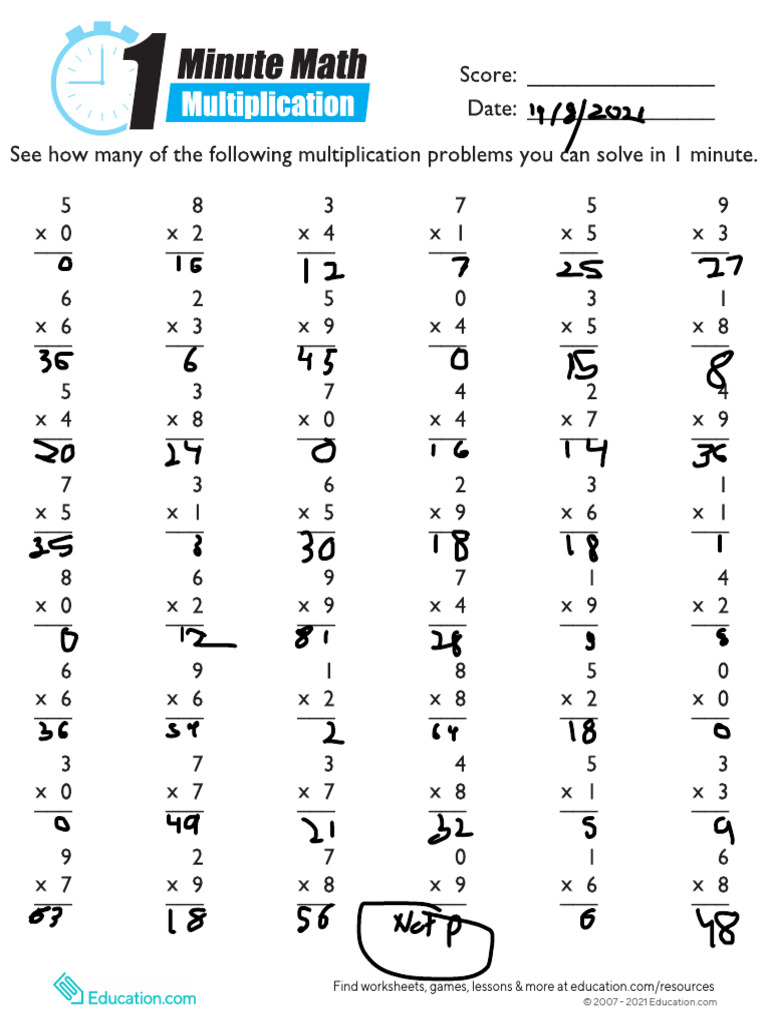 Multiplication Boot Camp Drill 1 | PDF