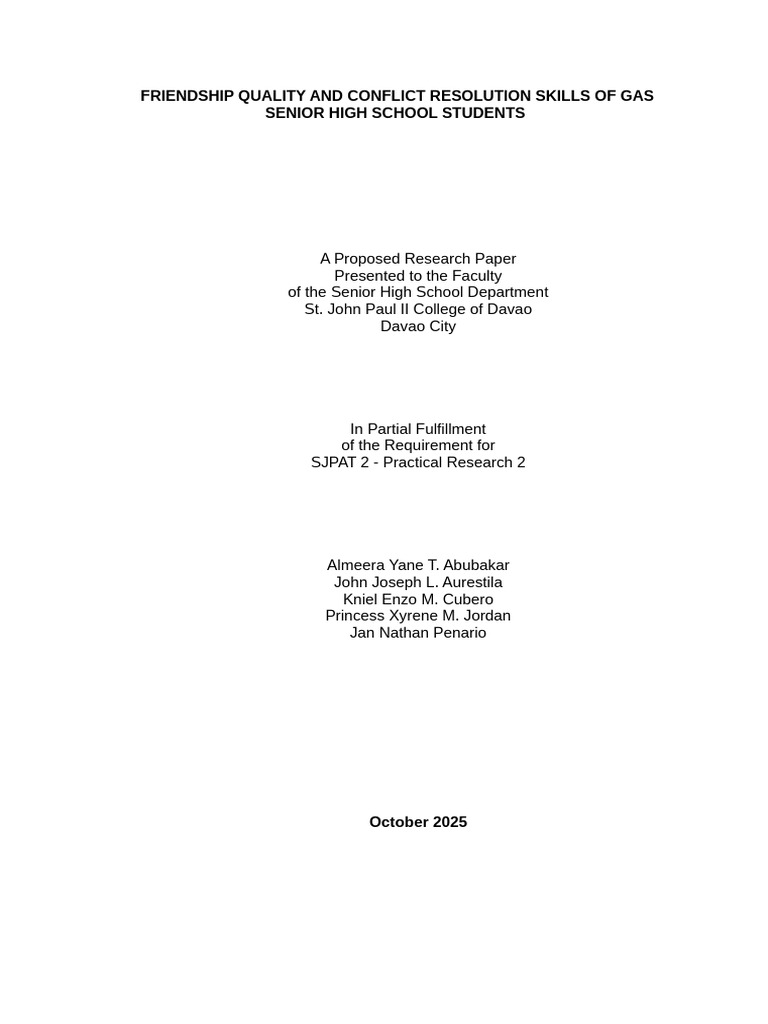 Friendship Quality & Conflict Skills in GAS Students | PDF | Friendship ...