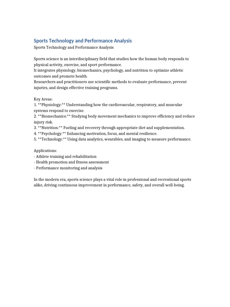 Sports Science: Enhancing Athletic Performance | PDF