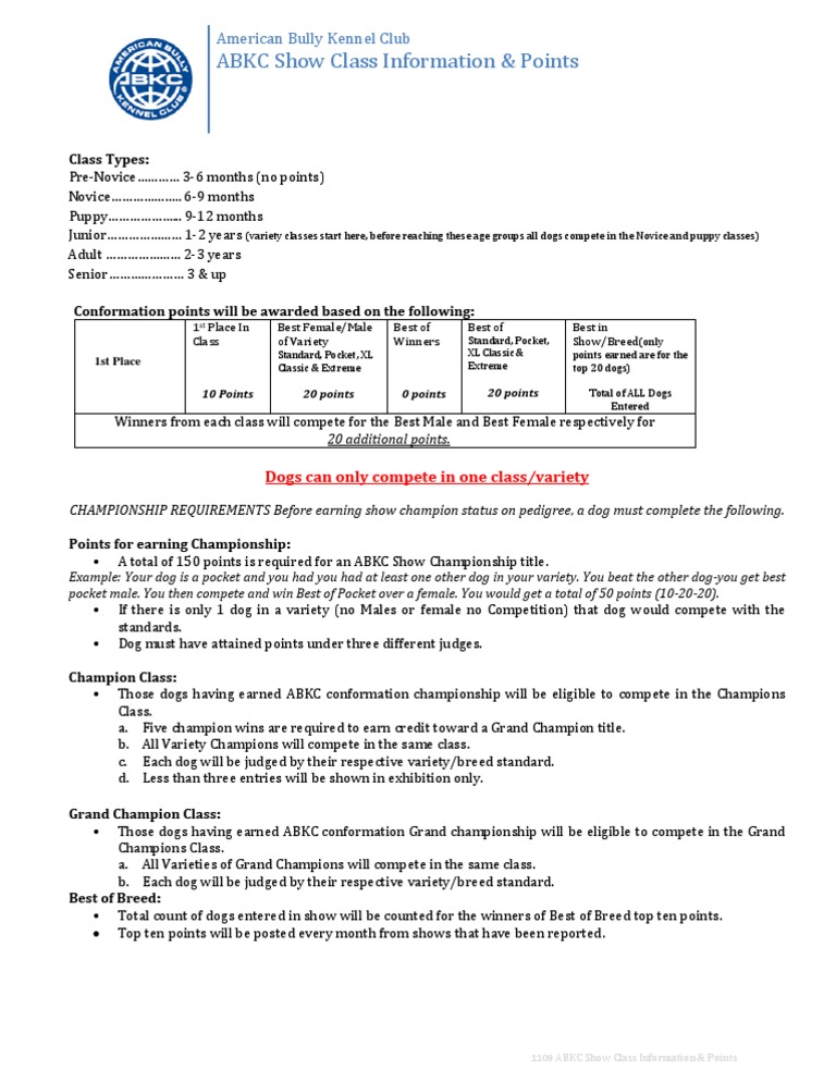 ABKC Show Class Points & Requirements | PDF | Business