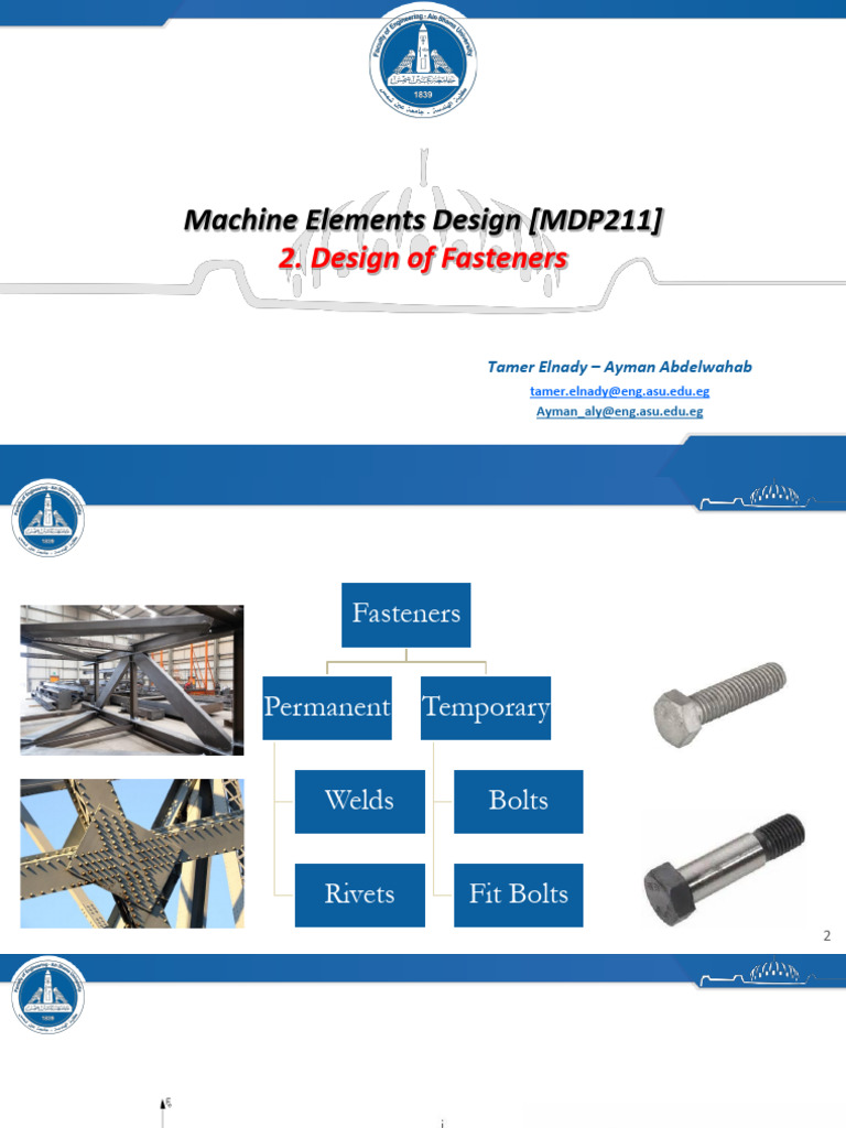 MDP211 - 2.design of Fastners 2026 | PDF | Screw | Metalworking