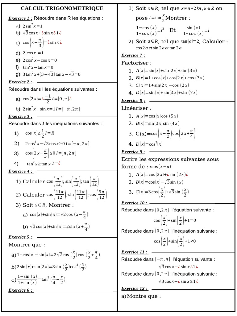 Linéarisation et équations trigonométriques | PDF | Mathématiques