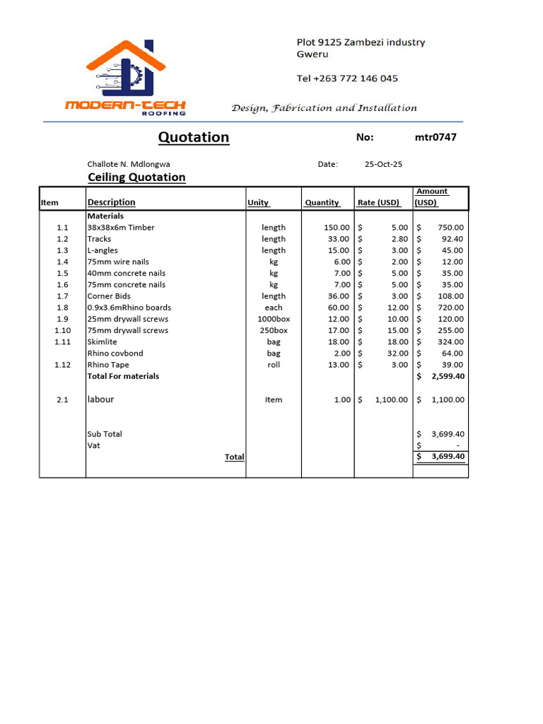 Ceiling Quotation Breakdown | PDF