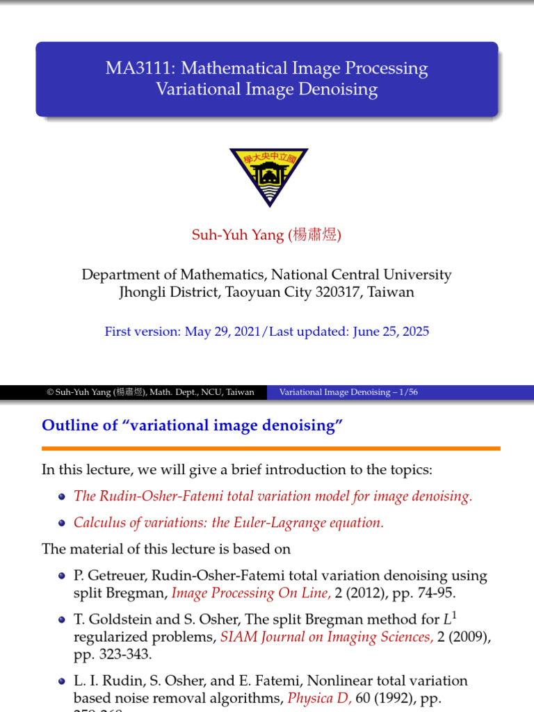 Total Variation Denoising Overview | PDF | Calculus Of Variations ...