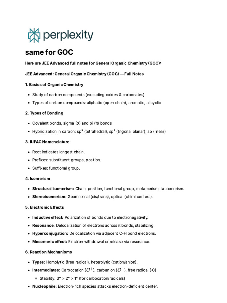 GOC Notes for JEE Revision | PDF | Functional Group | Alkene