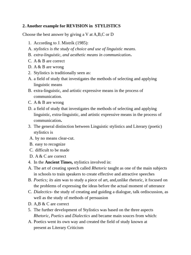 One Example For Stylistics Revision | PDF | Rhetoric | Linguistics