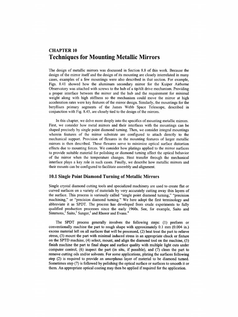 Mounting Techniques for Metallic Mirrors | PDF | Mirror | Materials Science