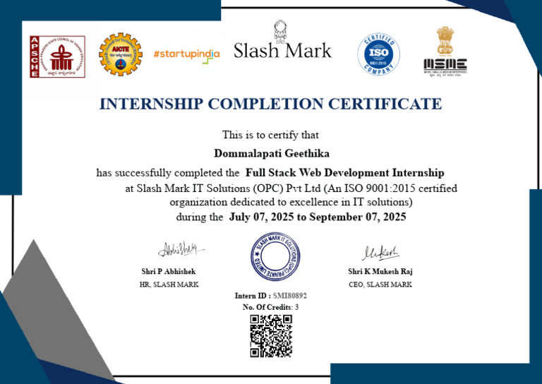 Internship Certificate - Slash Mark IT Solutions | PDF