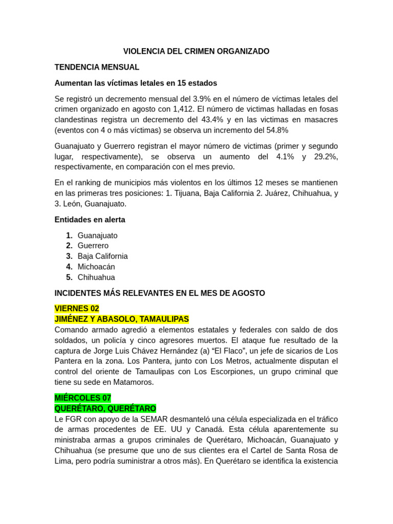 Aumento de Víctimas del Crimen Organizado | PDF | Guerra Mexicana ...