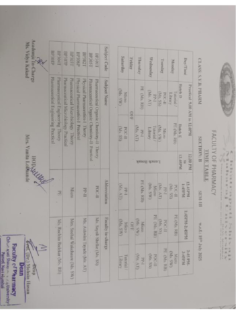 Timetable S.Y | PDF