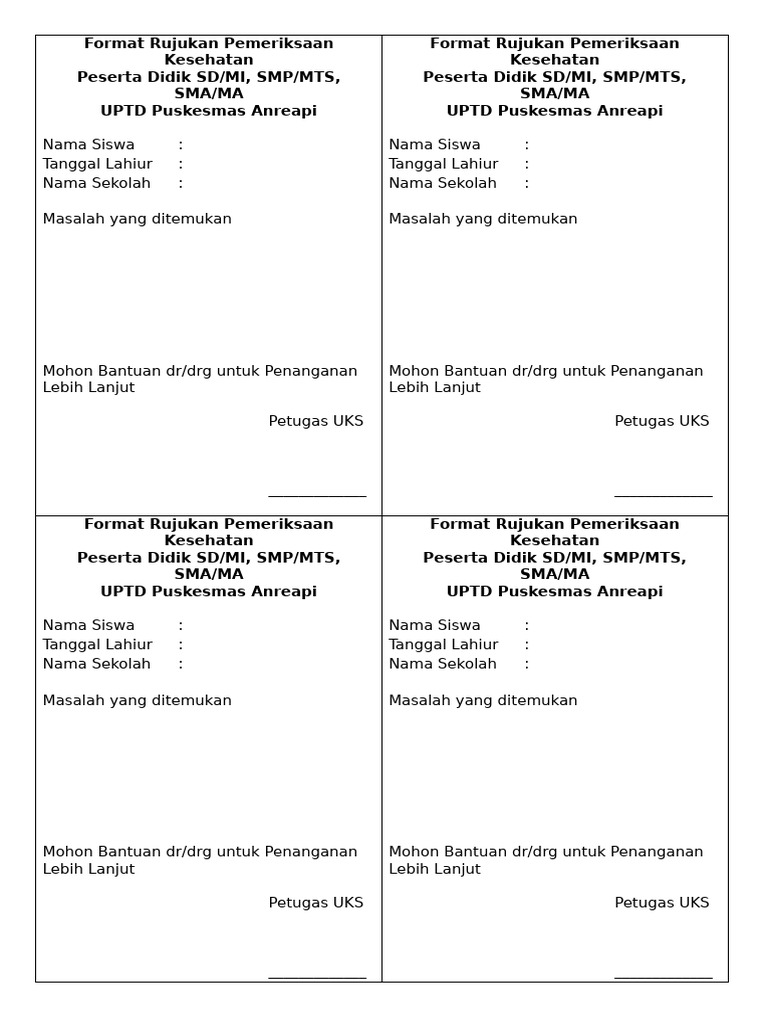Format Rujukan Kesehatan Peserta Didik | PDF