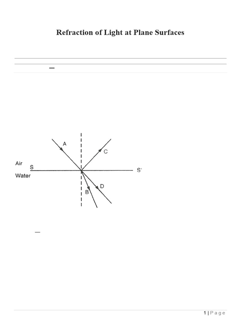 Refraction of Light at Plane Surfaces | PDF | Refraction | Refractive Index