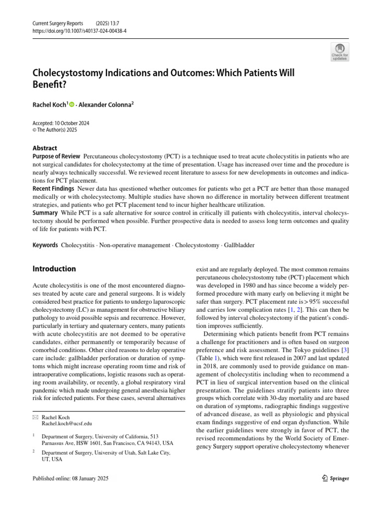 Cholecystostomy Indications and Outcomes Which Patients Will Benefit ...