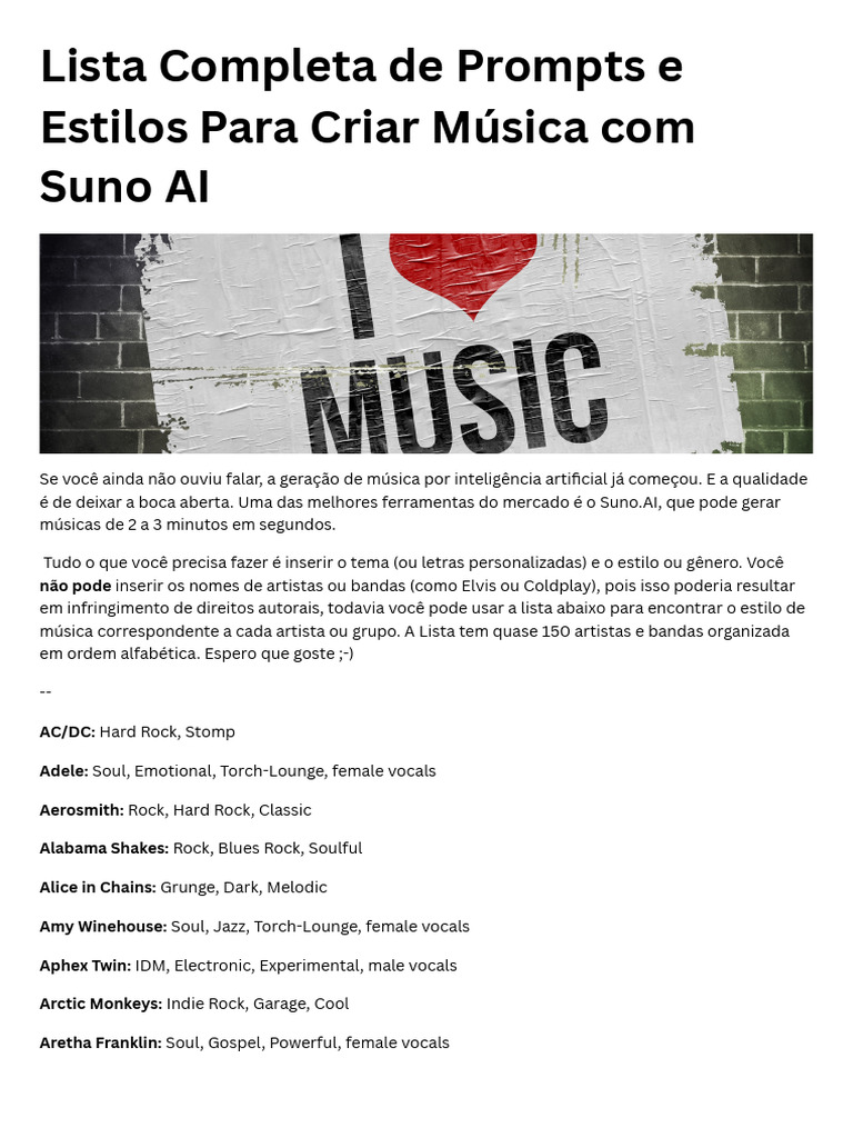 Prompts para Música com Suno AI | PDF | Rock Music | Heavy Metal Music