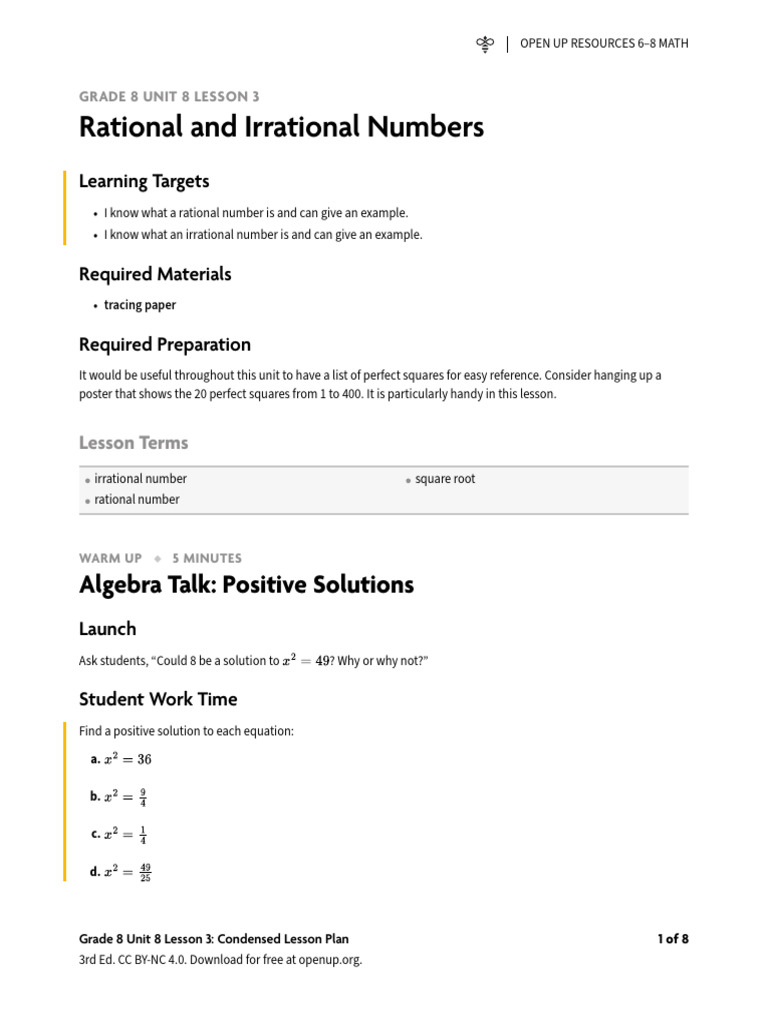 Rational vs. Irrational Numbers Lesson | PDF | Numbers | Rational Number