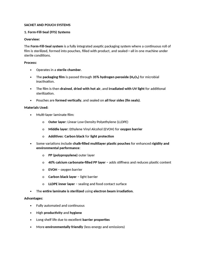 Sachet and Pouch Systems & Cup System | PDF | Sterilization ...