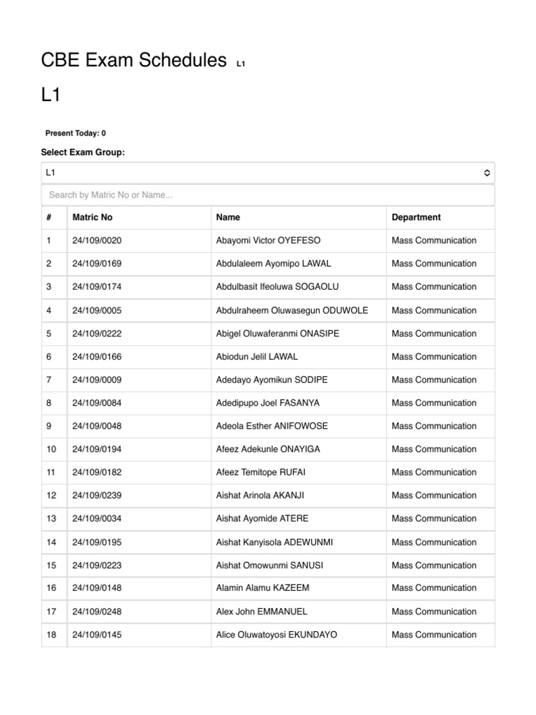 CBE Exam Schedule for Mass Comm L1 | PDF