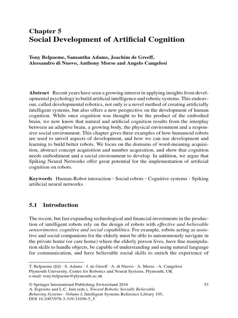 Social Development of Artificial Cognition | PDF | Embodied Cognition ...