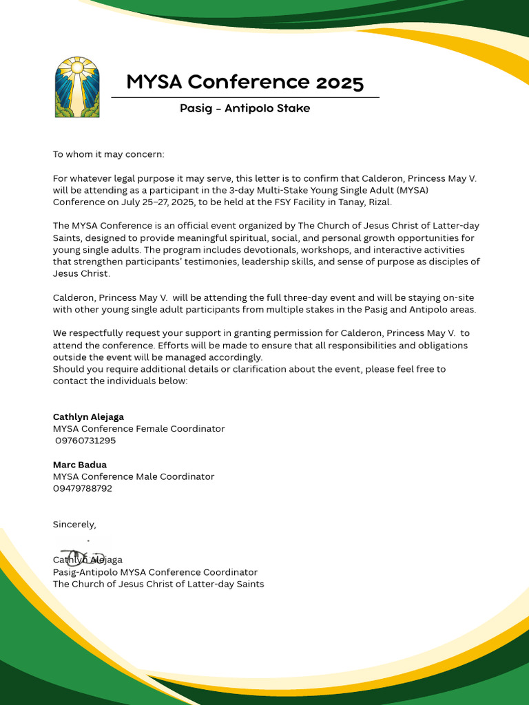 MYSA Conference 2025 Attendance Confirmation | PDF
