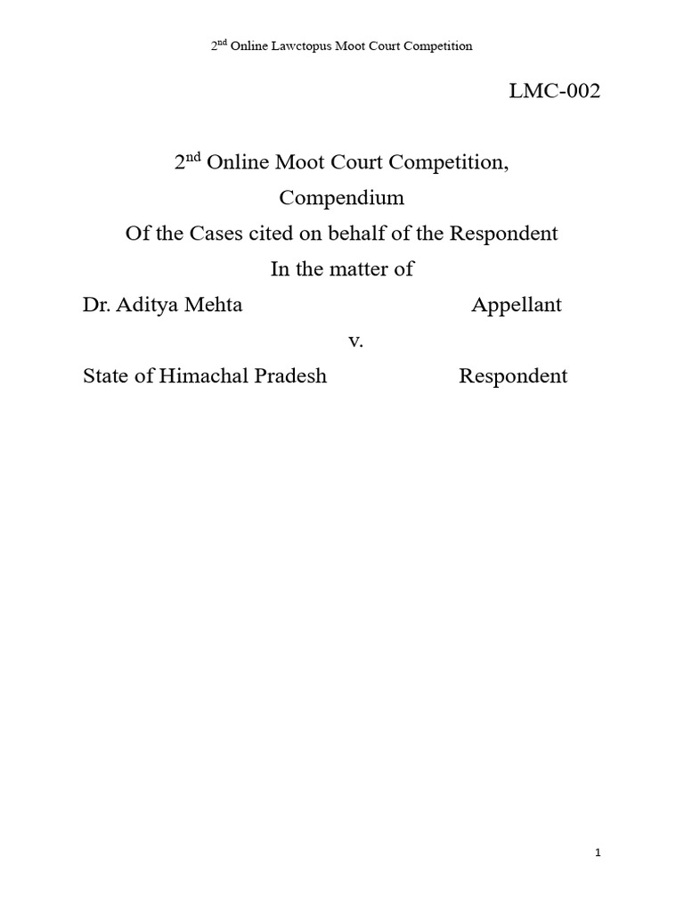 2nd Online Moot Court Competition Cases | PDF | Public Law | Common Law