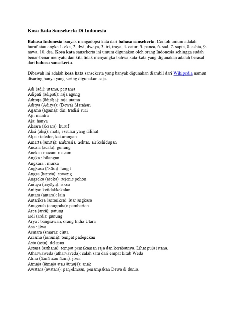 150 Kata-kata Bahasa Sansekerta yang Lengkap dengan Makna dan Artinya