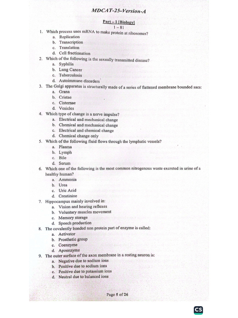 MDCAT 2025 Question Paper Download | PDF
