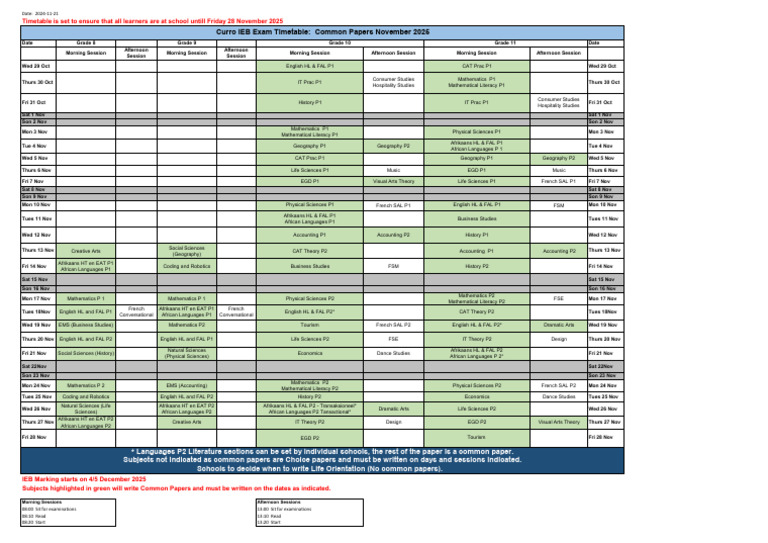 IEB 2025 Final Exam Timetable | PDF