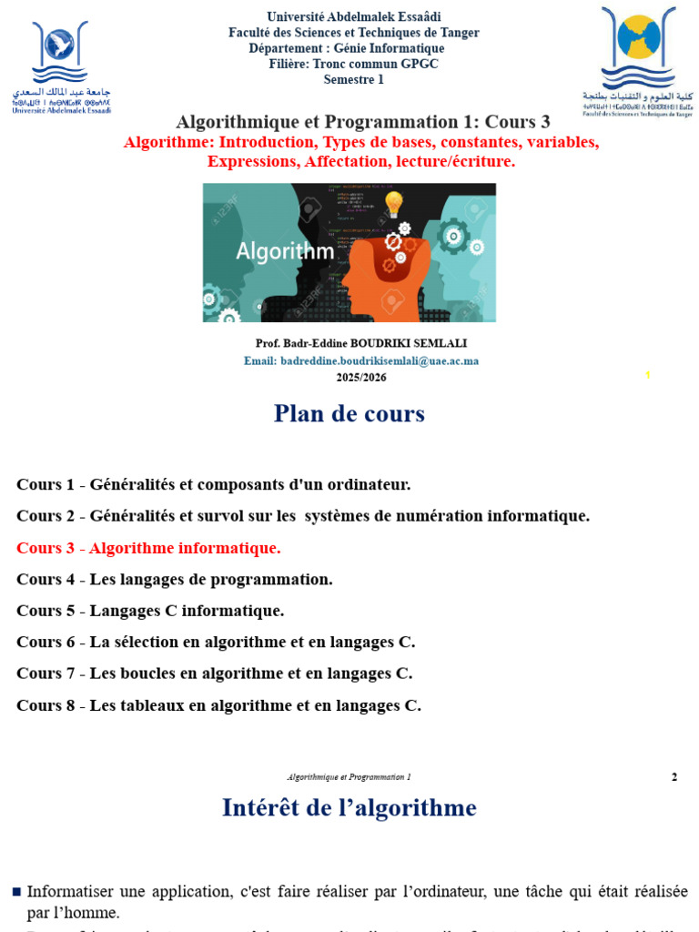 Introduction à l'Algorithme et Programmation | PDF | Programmation ...