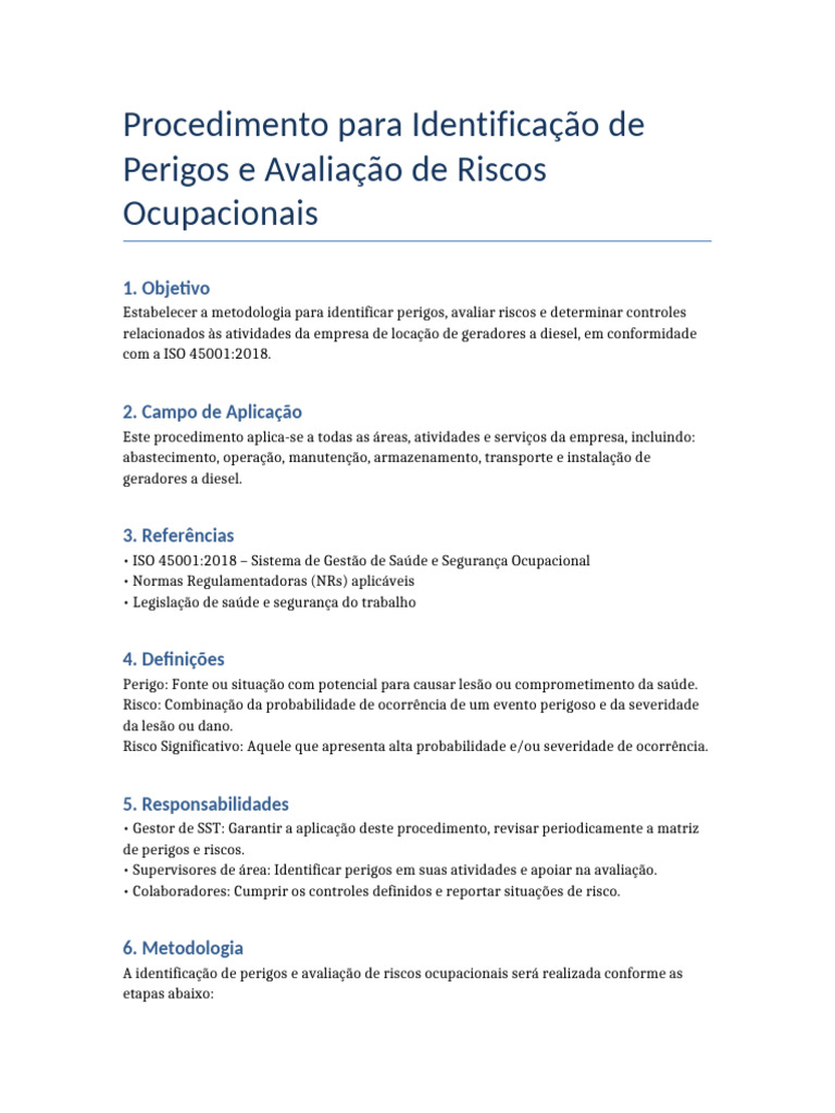 Identifica o De Perigos E Riscos Ocupacionais PDF