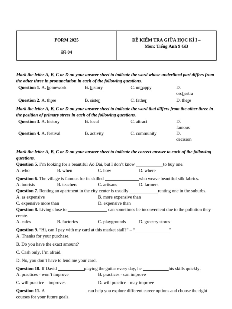 English Test Paper for Grade 9 Students | PDF | Sleep | Adolescence