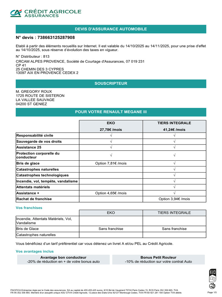 Devis Assurance Auto Pacifica 2025 | PDF | Assurance | Véhicules