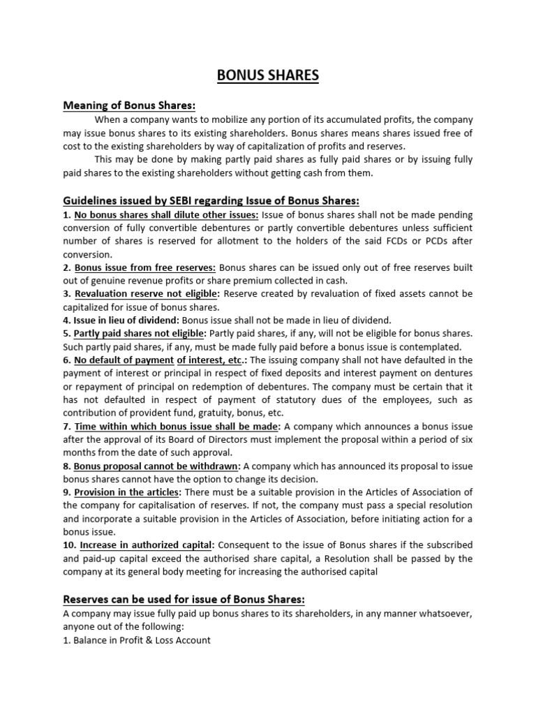 Bonus Shares: Guidelines and Accounting | PDF | Dividend | Share (Finance)