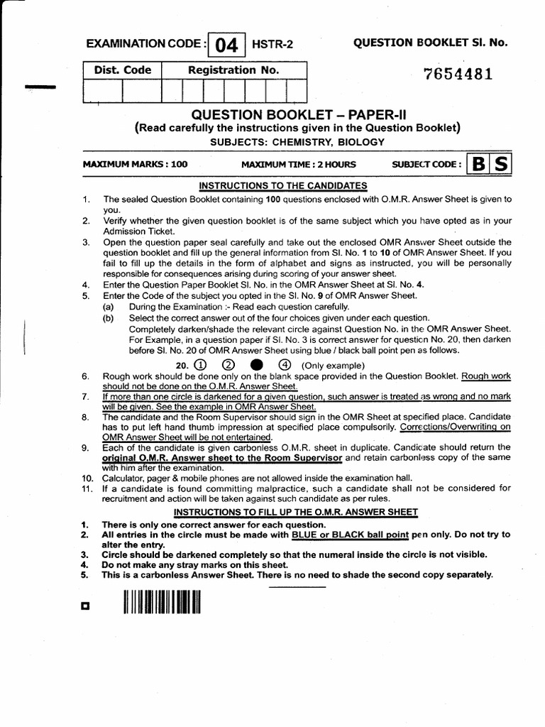 OMR Answer Sheet Instructions for Exam | PDF | Chemistry | Physical ...