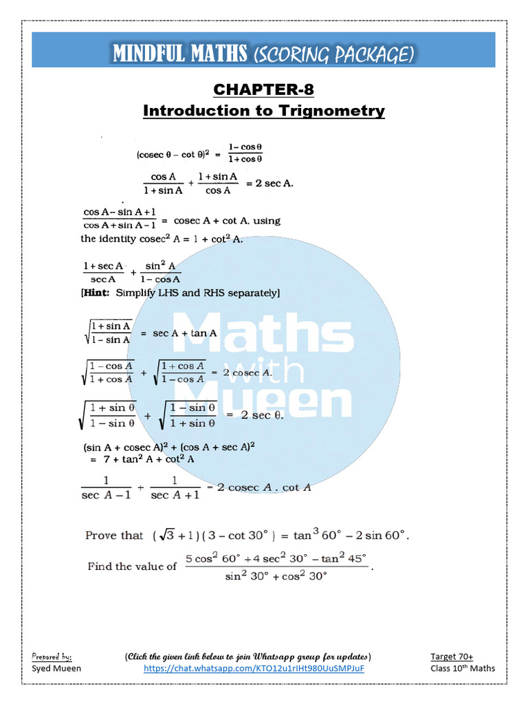 Class 10 Trigonometry Problem Set | PDF