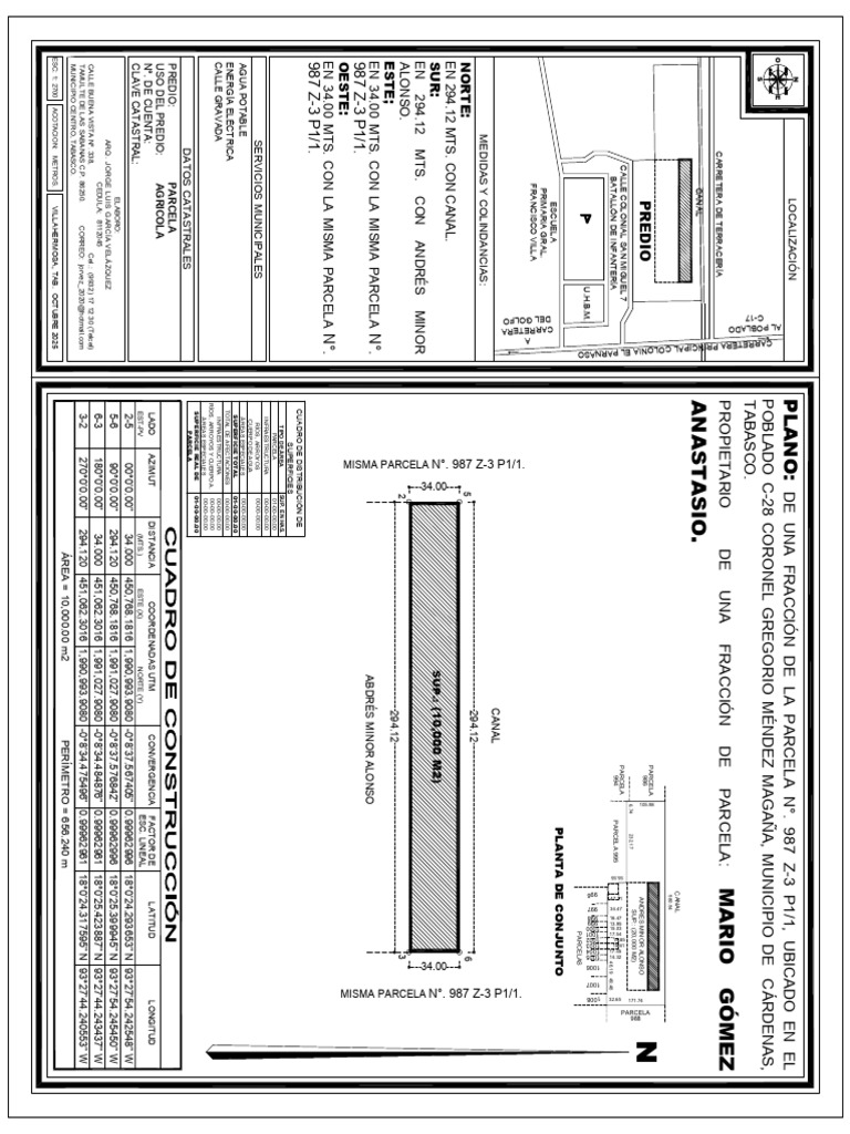 Plano de Parcela 987 Z-3 P1/1 en Tabasco | PDF | Cartografía | Geodesia