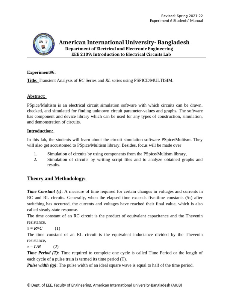 Iec Lab - Exp 06 - Fall 23-24 | PDF | Electrical Network | Computer ...