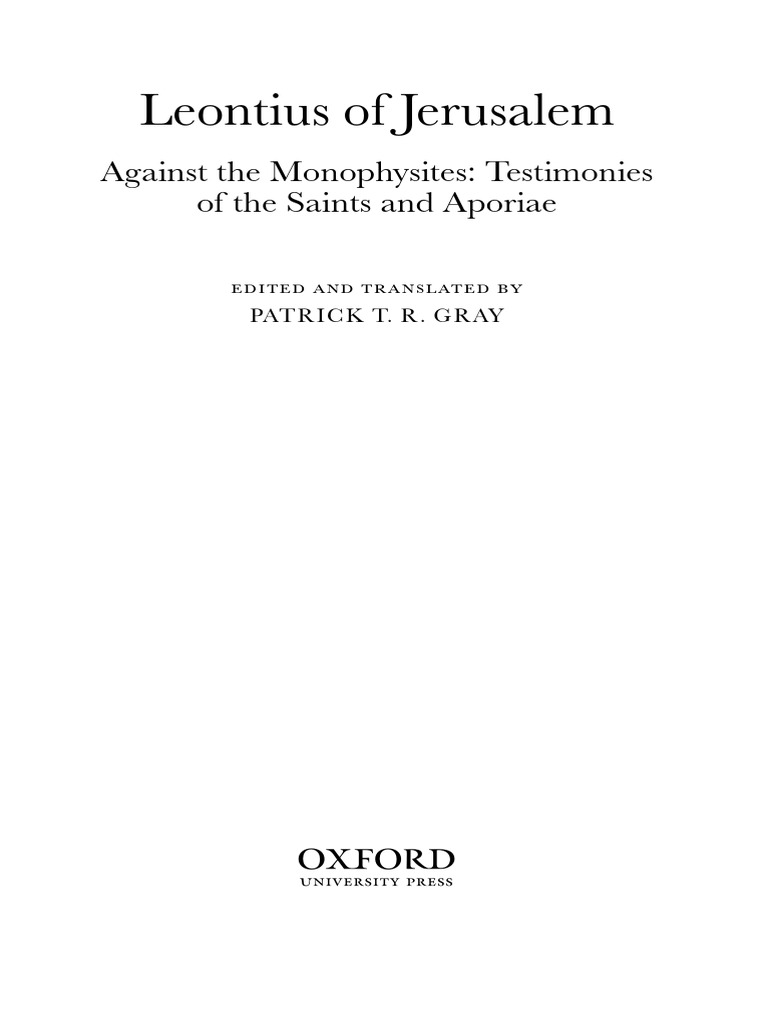 Leontius of Jerusalem on Monophysitism | PDF | Council Of Chalcedon ...