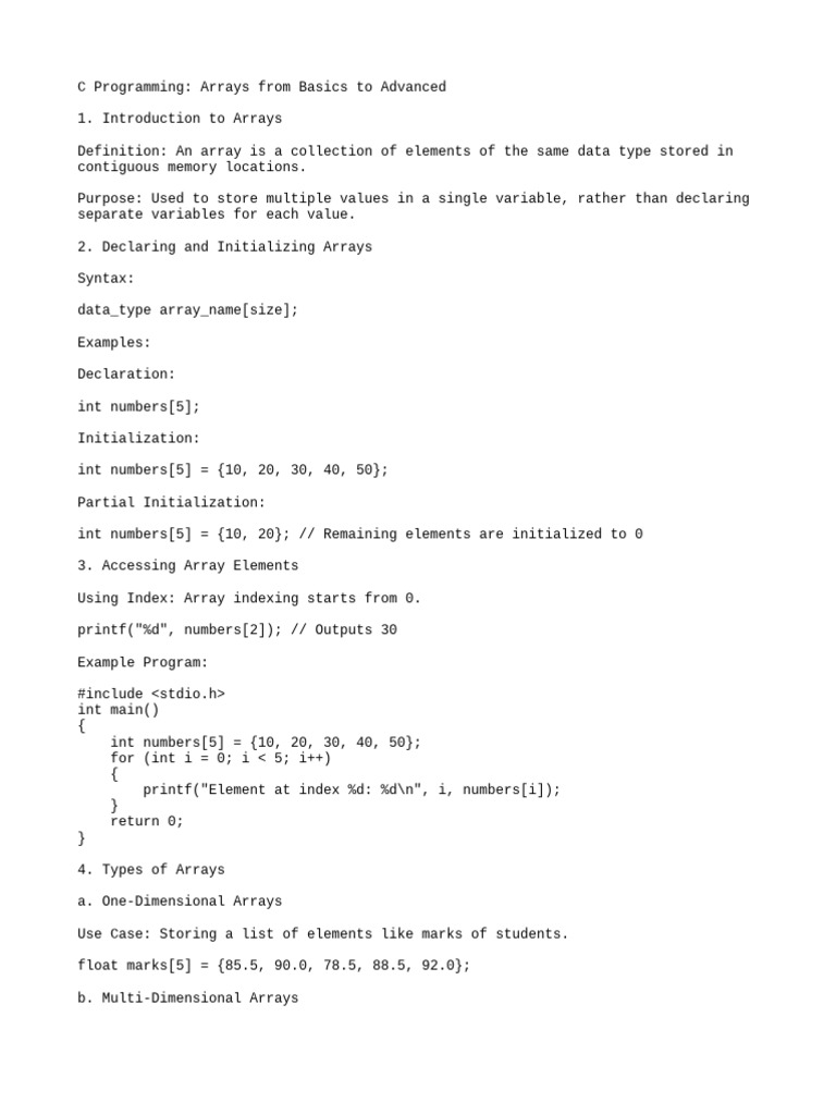 Advanced Concepts in C Arrays | PDF | Programming Paradigms | Computer Data