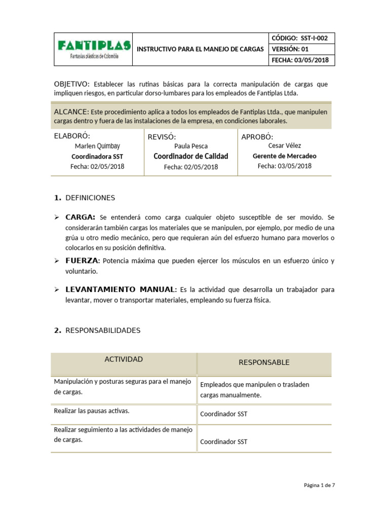 Instructivo para Manejo Seguro de Cargas | PDF