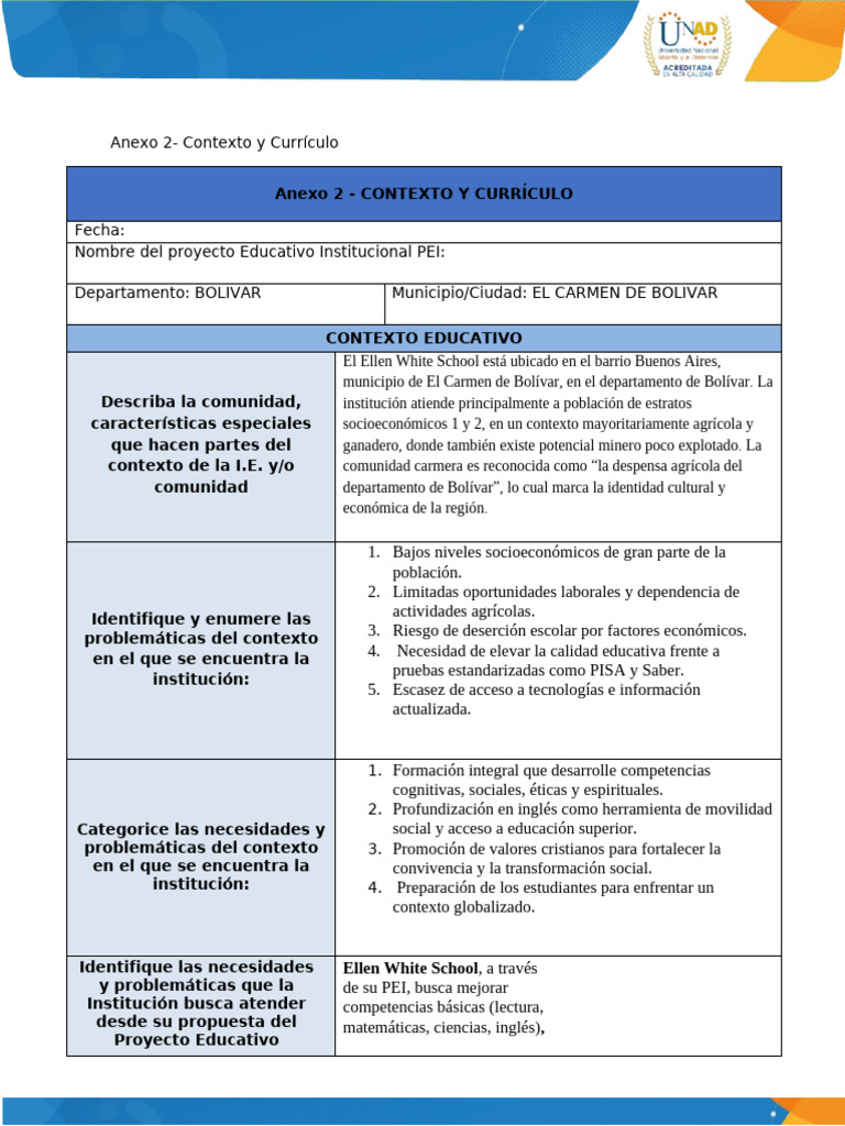 Anexo 2 - Contexto y Currículo | PDF | Plan de estudios ...