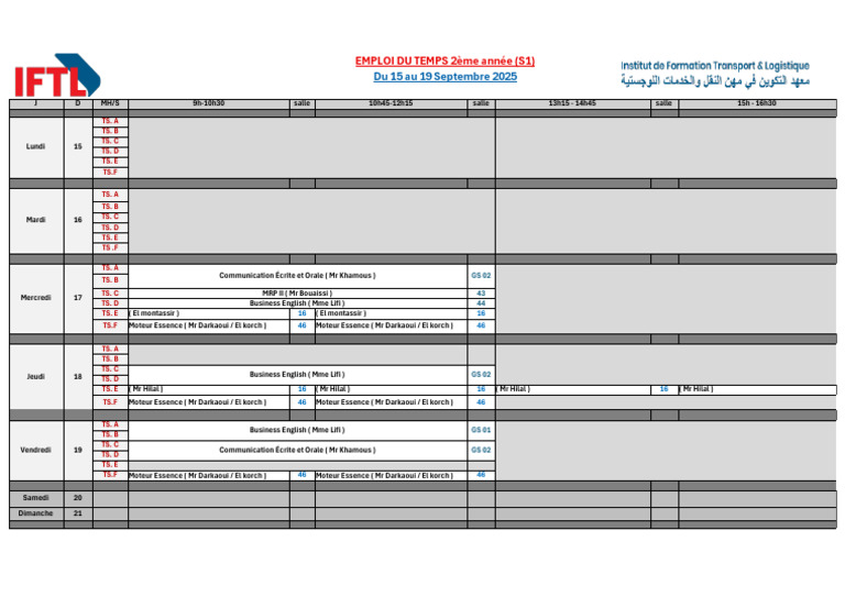 Emploi du temps 2ème année S1 2025 | PDF