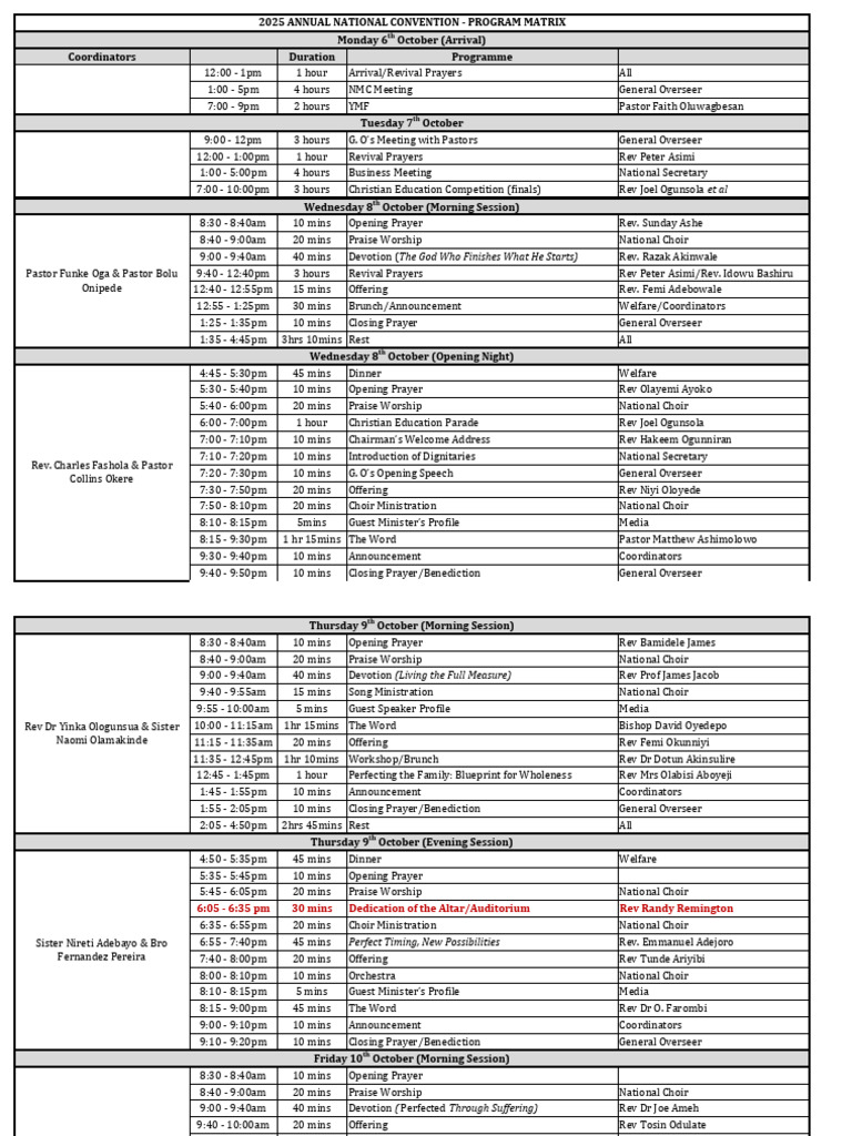 2025 National Convention Program Schedule | PDF | Christian Worship And ...