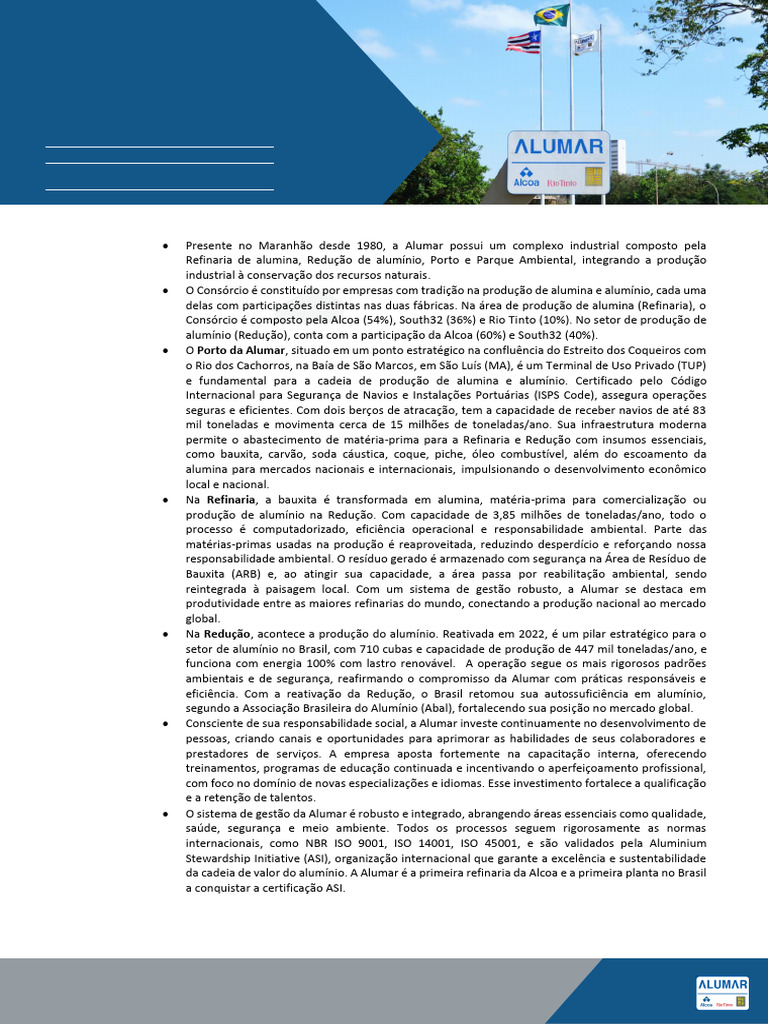 Alumar: Alumínio e Sustentabilidade no MA | PDF | Parques | Desperdício