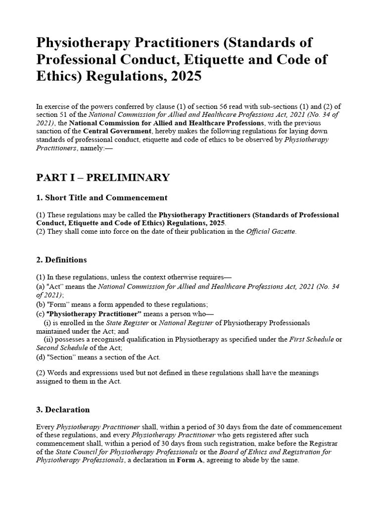 Physiotherapy Practitioners' Ethics Regulations | PDF | Physical ...