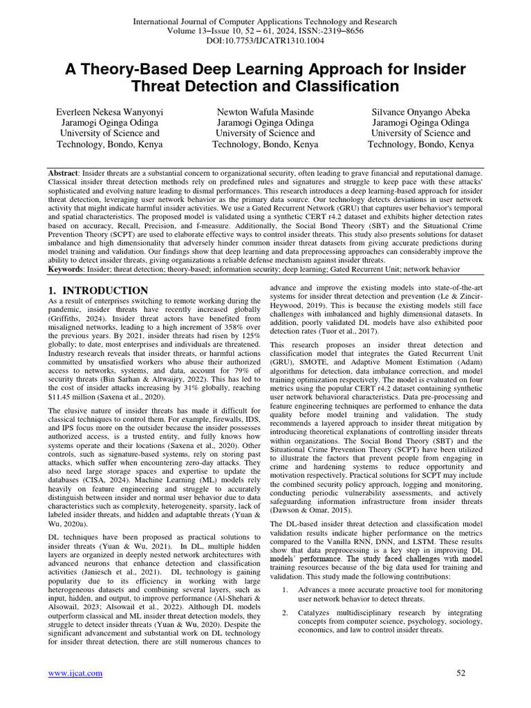 Deep Learning for Insider Threat Detection | PDF | Computer Security ...