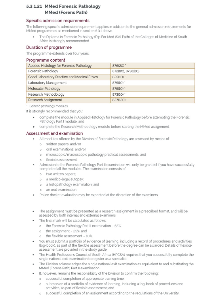 MMed Forensic Pathology Admission Guide | PDF | Academic Degree ...