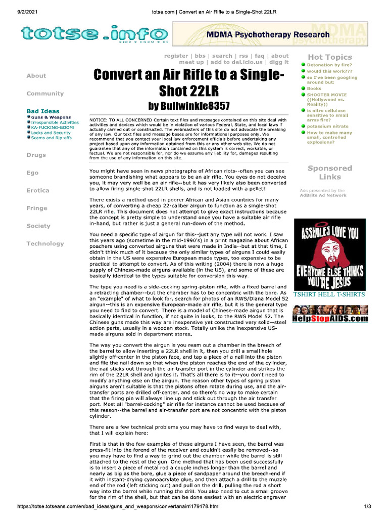 Convert An Air Rifle To A Single-Shot 22LR | PDF
