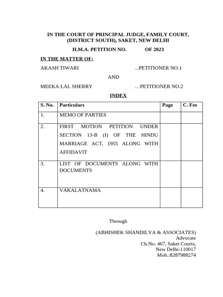 Motion 1 divorce petition akash tiwari | PDF | Affidavit | Marriage
